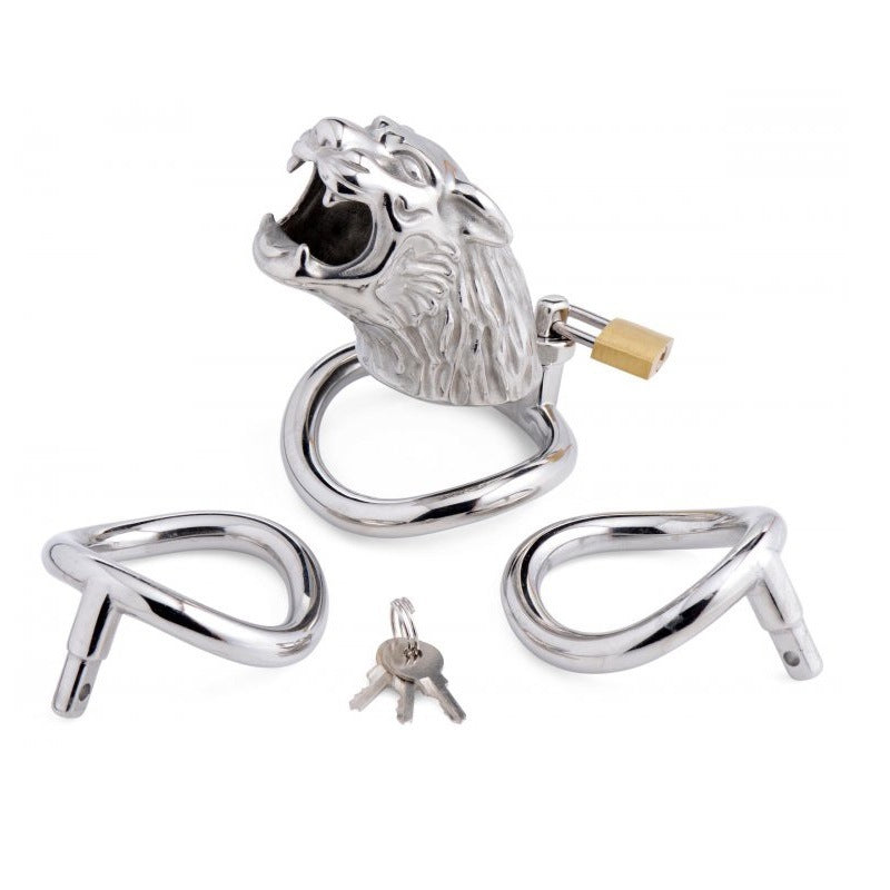 Metal Men's Tiger Head Bird Cage Chastity Lock Conditioning Supplies Adult Toys