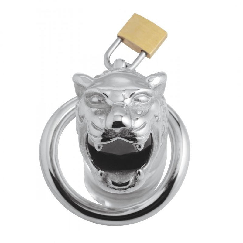 Metal Men's Tiger Head Bird Cage Chastity Lock Conditioning Supplies Adult Toys