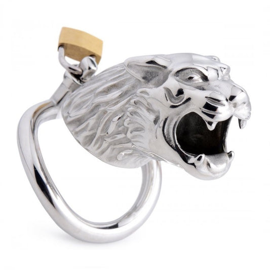 Metal Men's Tiger Head Bird Cage Chastity Lock Conditioning Supplies Adult Toys