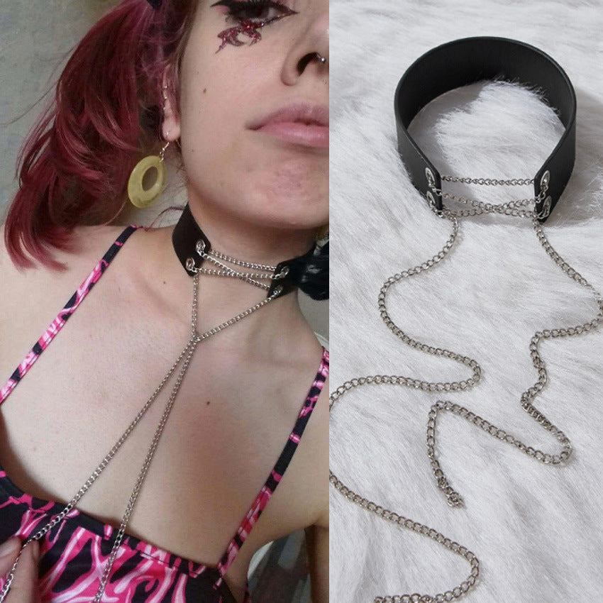 Chain Binding Bondage Leather Necklace