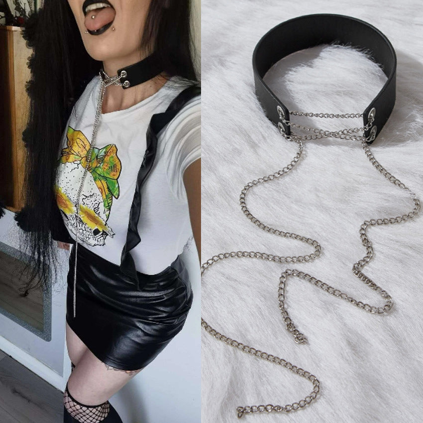 Chain Binding Bondage Leather Necklace